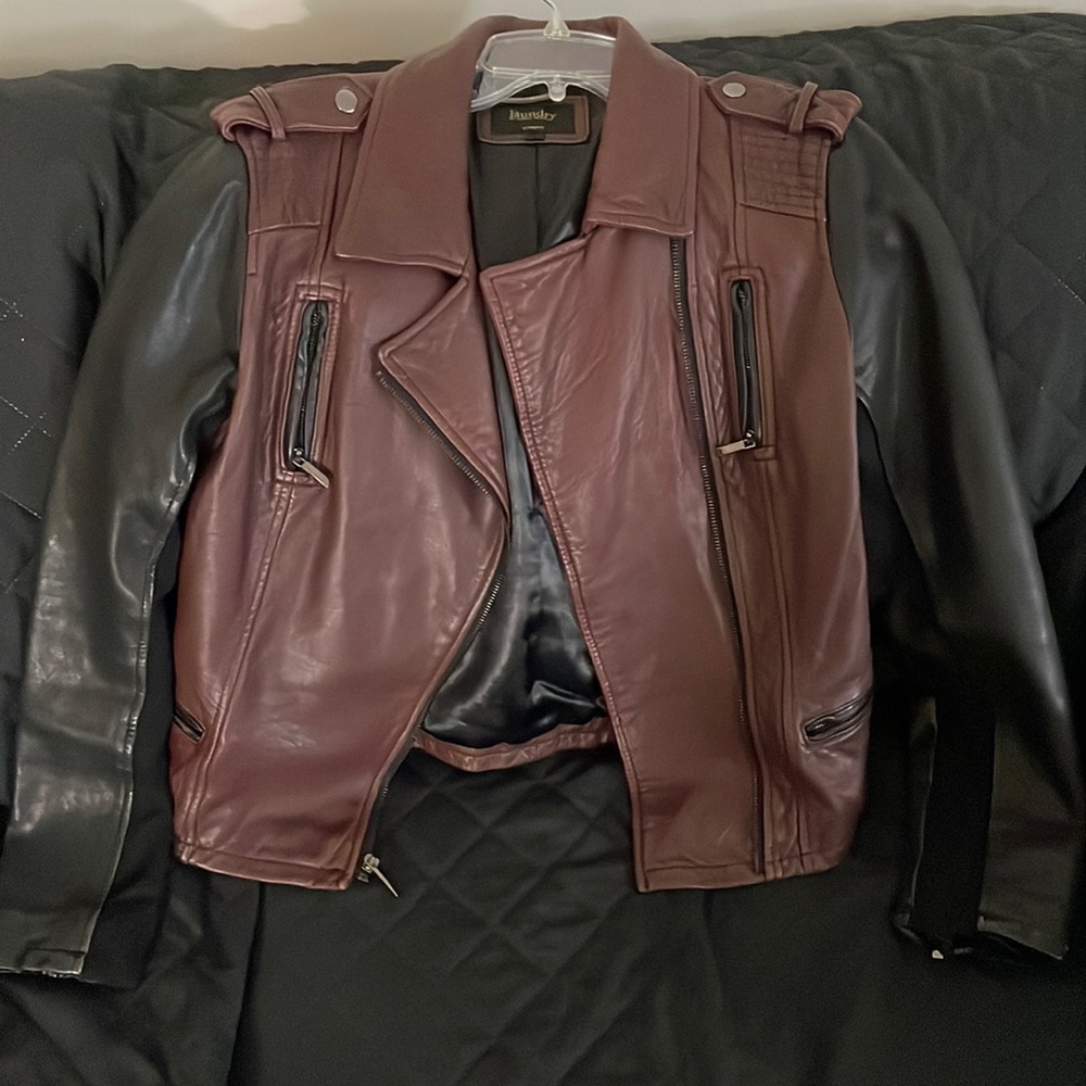 Laundry black and burgundy leather jacket